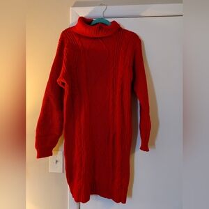 Red Long Sleeve Cable Knit Sweater Dress In Small